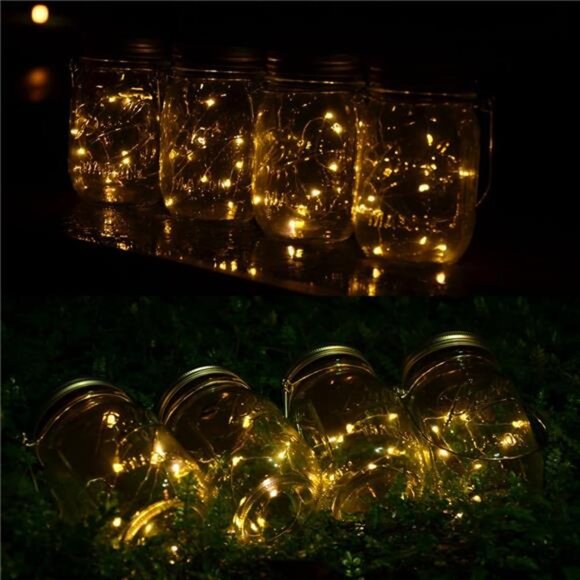 4-Pack Solar-powered Mason Jar Lights (Mason Jar / Handle Included),20 Bulbs Jar - Picture 7 of 8